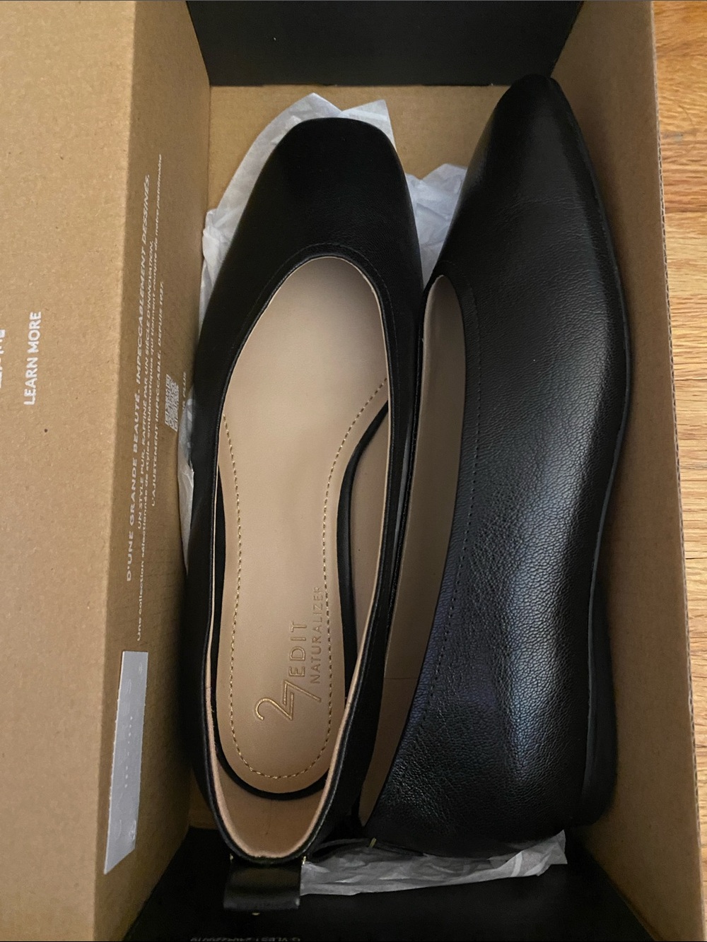 27 EDIT Black Leather Pointed Ballet Flats